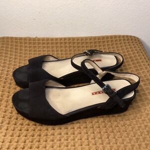 Prada Vintage Women's Sz 40 US 10 Black Velvet Platform Sandal Ankle Strap